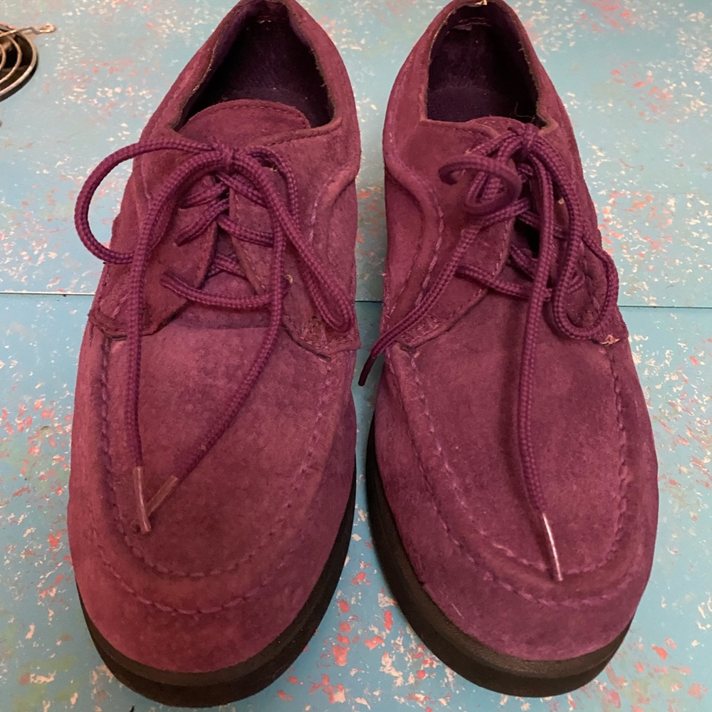Purple suede shoes with laces